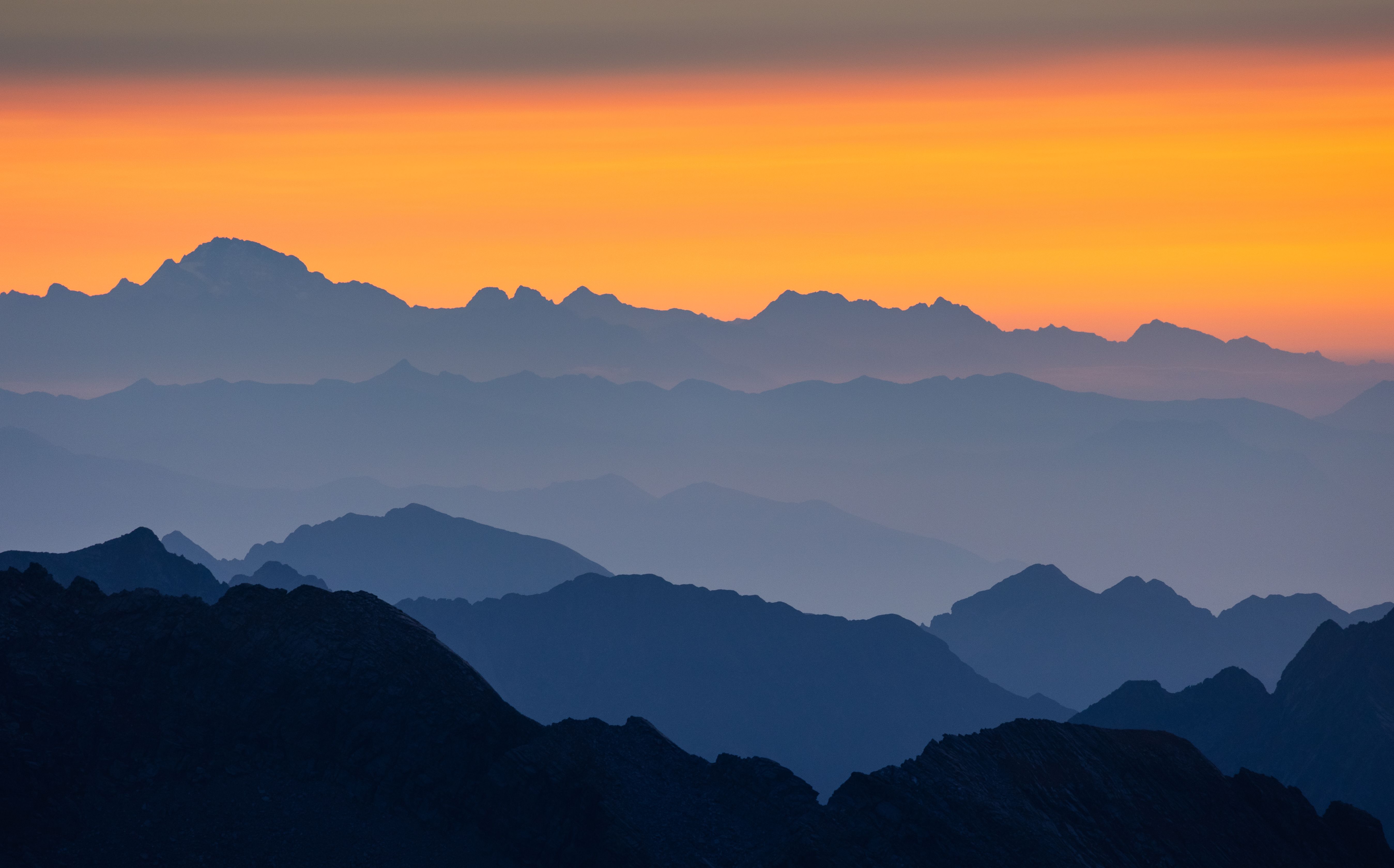 Layered Mountains at Sunset, Italy
